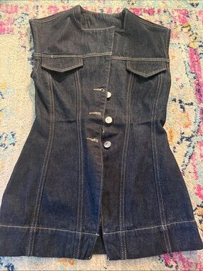 Sleeveless Dark Indigo Denim Vest – Fitted Button-Front